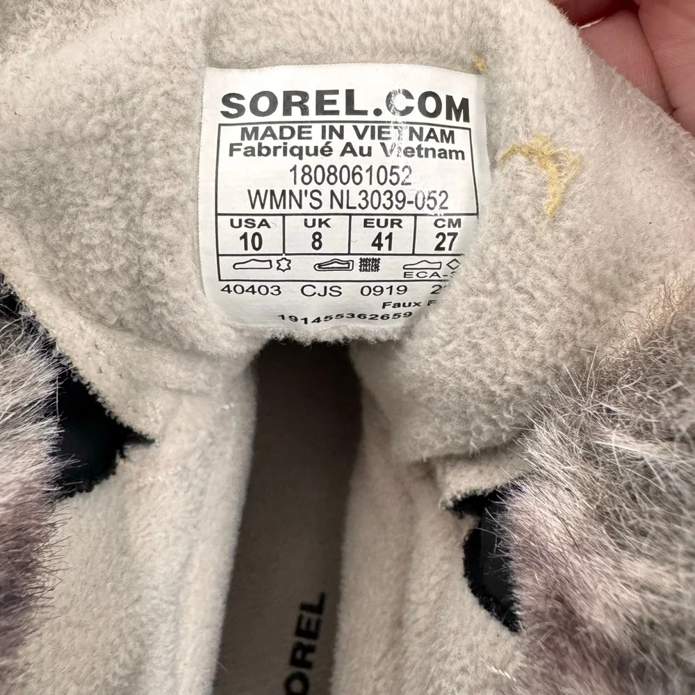 Sorel Explorer Joan Boots Gray Taupe Suede Faux Fur Lace Up Warm Winter Size 10